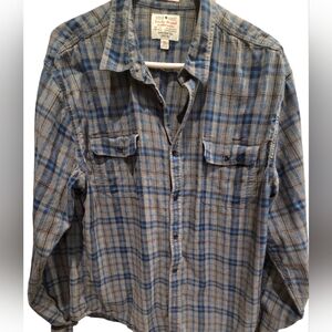 Lucky Brand Plaid Flannel Gray & Blue Classic Fit Shirt XL